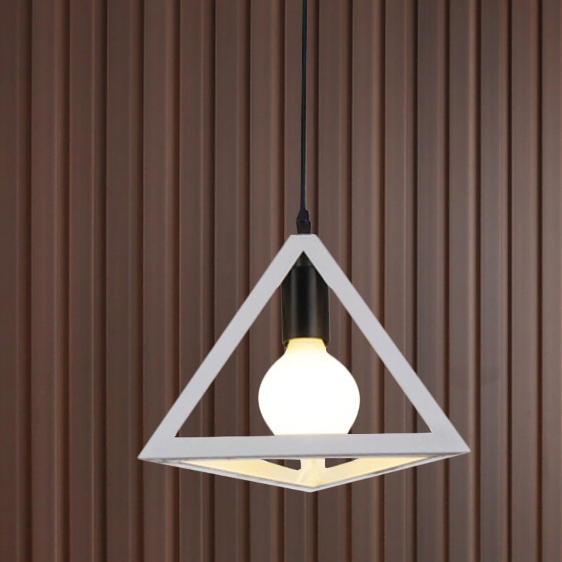 Retro Stylish Metal Hanging Lamp With Triangle Cage Shade - Red/Blue Pendant Lighting Fixture For