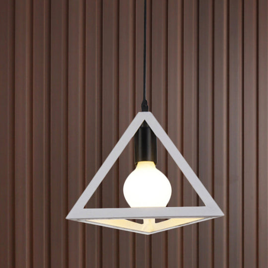 Retro Stylish Metal Hanging Lamp With Colorful Triangle Cage Shade Pendant Lighting For Living Room