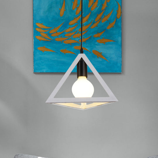 Retro Stylish Metal Hanging Lamp With Triangle Cage Shade - Red/Blue Pendant Lighting Fixture For