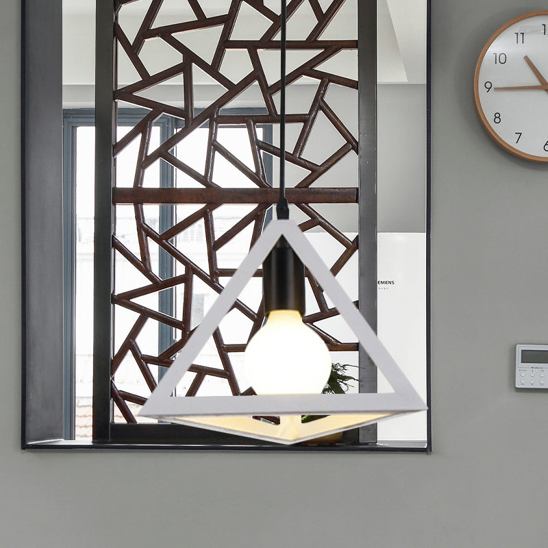 Retro Stylish Metal Hanging Lamp With Colorful Triangle Cage Shade Pendant Lighting For Living Room