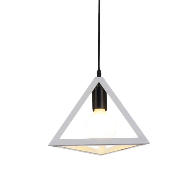 Retro Stylish Metal Hanging Lamp With Colorful Triangle Cage Shade Pendant Lighting For Living Room