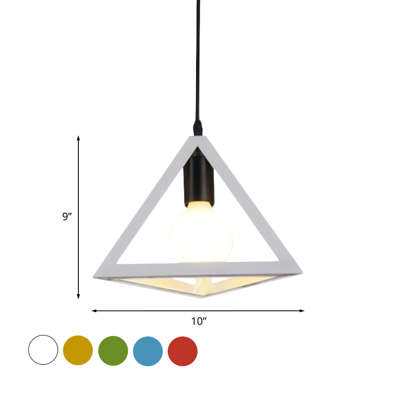 Retro Stylish Metal Hanging Lamp With Colorful Triangle Cage Shade Pendant Lighting For Living Room