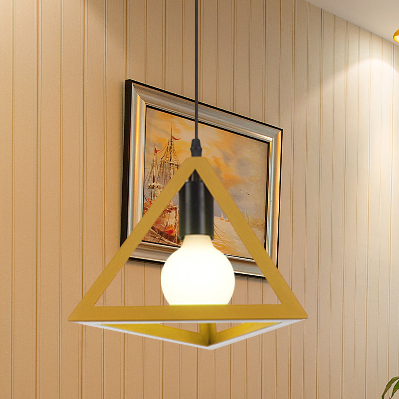 Retro Stylish Metal Hanging Lamp With Colorful Triangle Cage Shade Pendant Lighting For Living Room