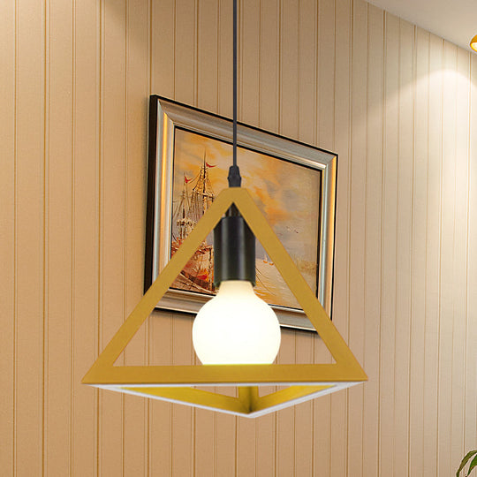 Retro Stylish Metal Hanging Lamp With Colorful Triangle Cage Shade Pendant Lighting For Living Room
