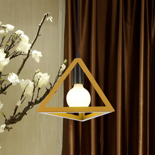 Retro Stylish Metal Hanging Lamp With Colorful Triangle Cage Shade Pendant Lighting For Living Room