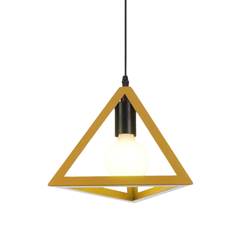 Retro Stylish Metal Hanging Lamp With Triangle Cage Shade - Red/Blue Pendant Lighting Fixture For