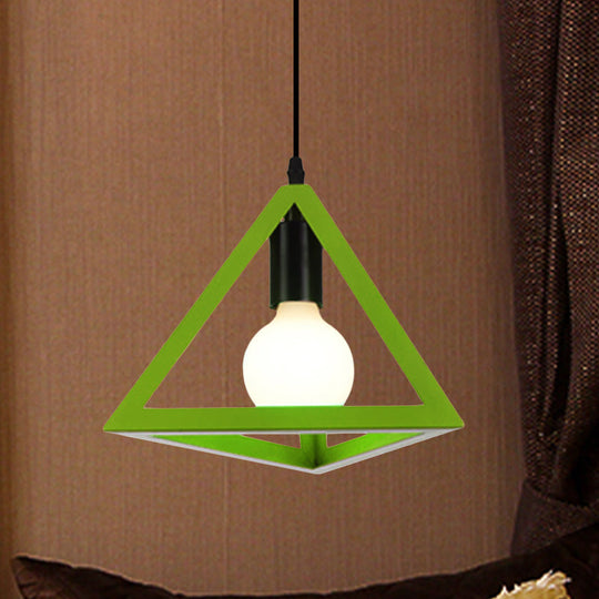 Retro Stylish Metal Hanging Lamp With Colorful Triangle Cage Shade Pendant Lighting For Living Room
