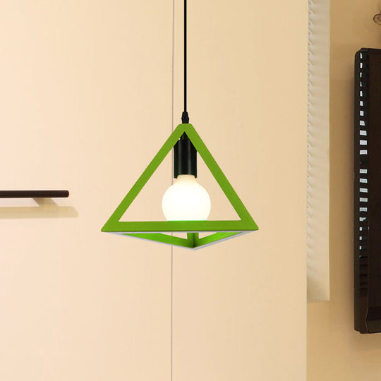 Retro Stylish Metal Hanging Lamp With Colorful Triangle Cage Shade Pendant Lighting For Living Room