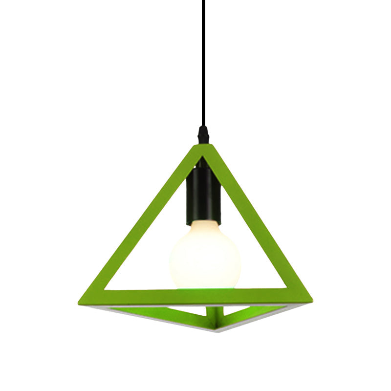 Retro Stylish Metal Hanging Lamp With Colorful Triangle Cage Shade Pendant Lighting For Living Room