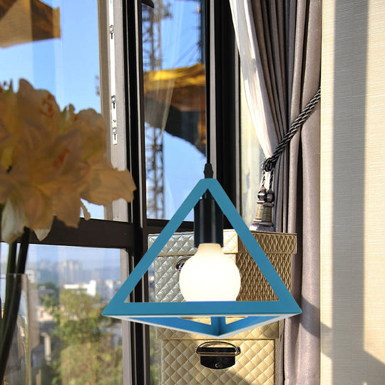 Retro Stylish Metal Hanging Lamp With Colorful Triangle Cage Shade Pendant Lighting For Living Room