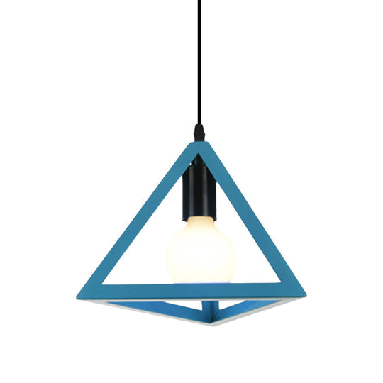 Retro Stylish Metal Hanging Lamp With Colorful Triangle Cage Shade Pendant Lighting For Living Room
