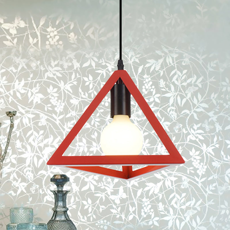 Retro Stylish Metal Hanging Lamp With Colorful Triangle Cage Shade Pendant Lighting For Living Room