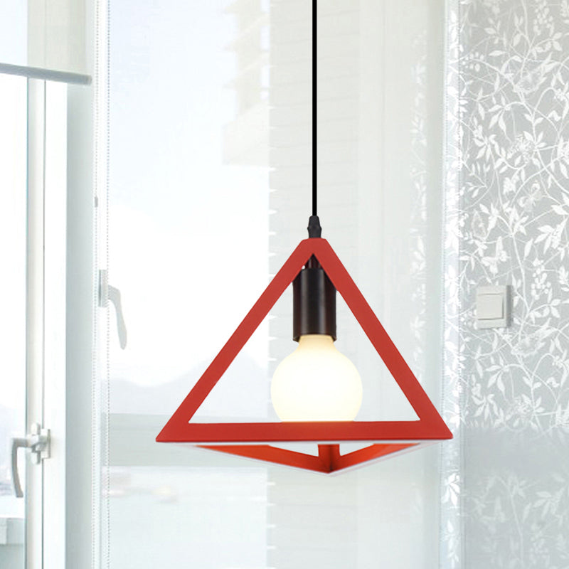 Retro Stylish Metal Hanging Lamp With Triangle Cage Shade - Red/Blue Pendant Lighting Fixture For