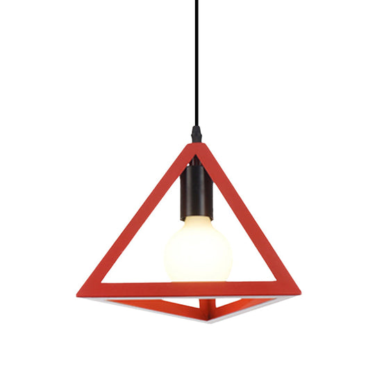 Retro Stylish Metal Hanging Lamp With Colorful Triangle Cage Shade Pendant Lighting For Living Room