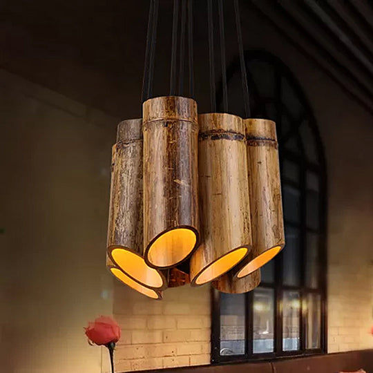 Bamboo Hanging Lamp Antique Tube Suspension Light - 8 Lights Beige Ideal For Bistro Restaurant
