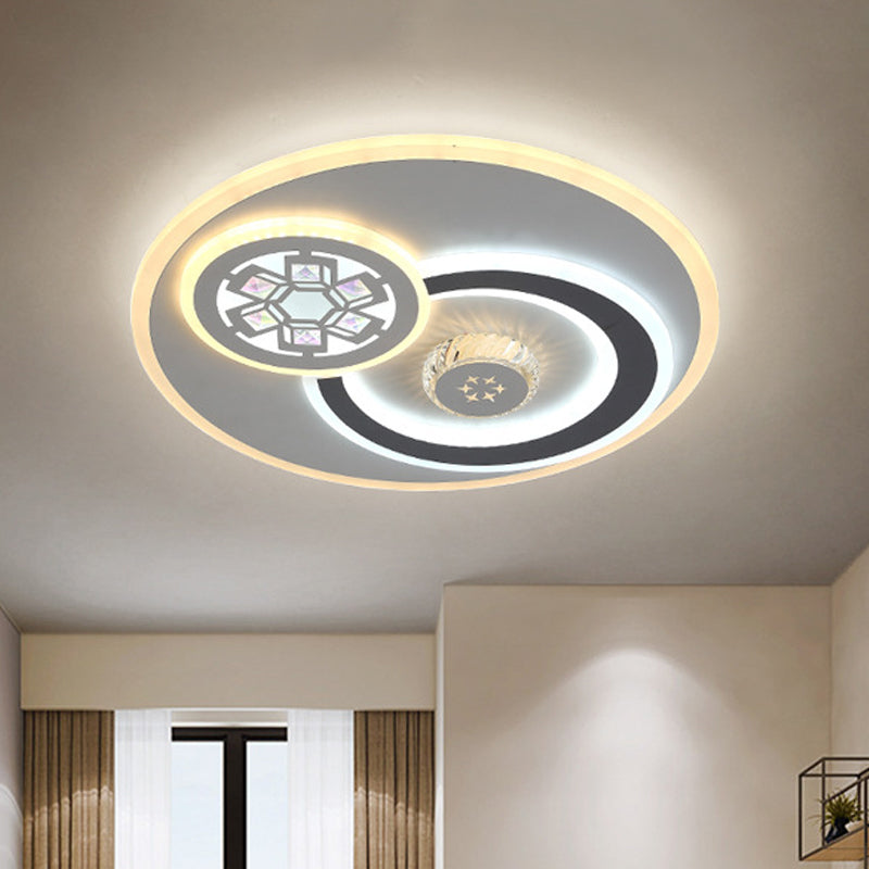 Modern Led Crystal Ceiling Light Fixture - White Flush Mount Lamp With Clear Block Design