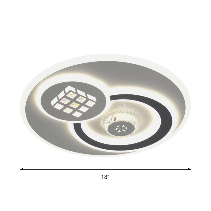 Modern Led Crystal Ceiling Light Fixture - White Flush Mount Lamp With Clear Block Design
