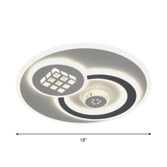 Modern Led Crystal Ceiling Light Fixture - White Flush Mount Lamp With Clear Block Design