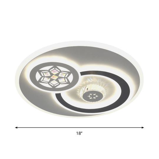 Modern Led Crystal Ceiling Light Fixture - White Flush Mount Lamp With Clear Block Design