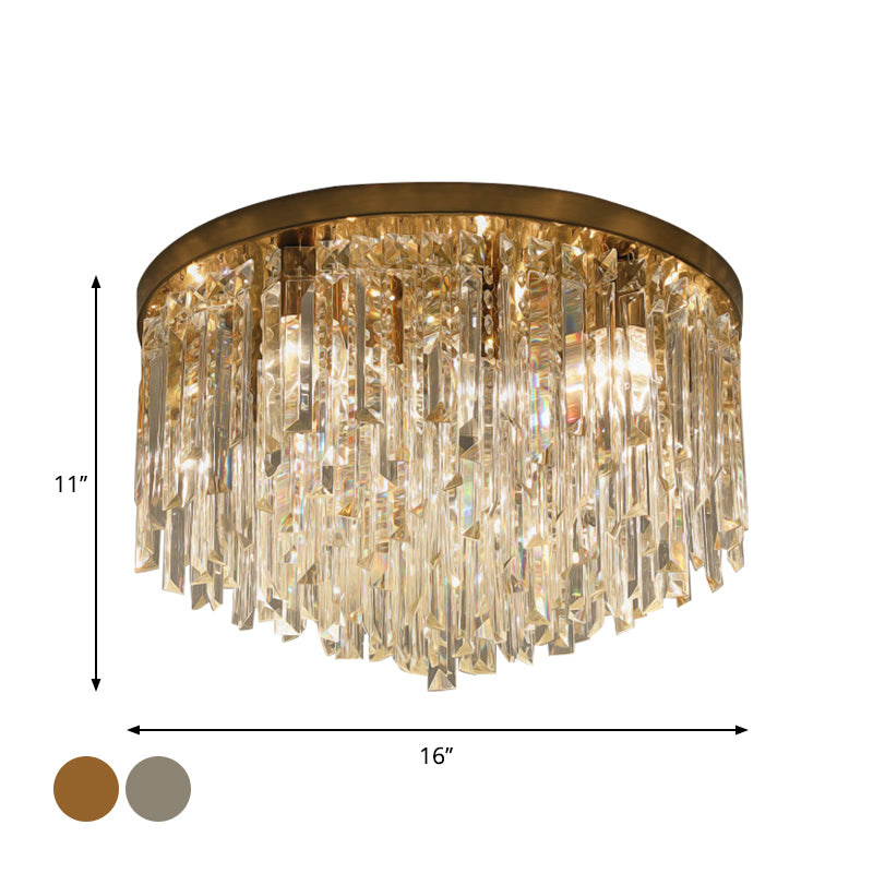 Contemporary Crystal Draping Flush Ceiling Light With Chrome/Gold Finish - 6 Heads Ideal For Bedroom