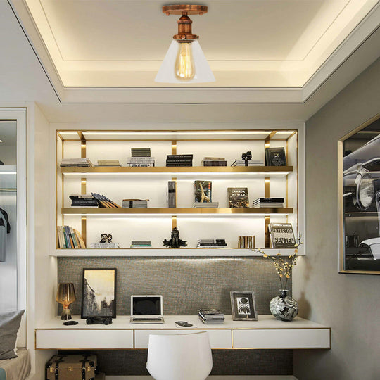 Industrial Clear Glass Ceiling Light In Black/Brass/Copper - Single Bulb Semi Flush Mount Rust