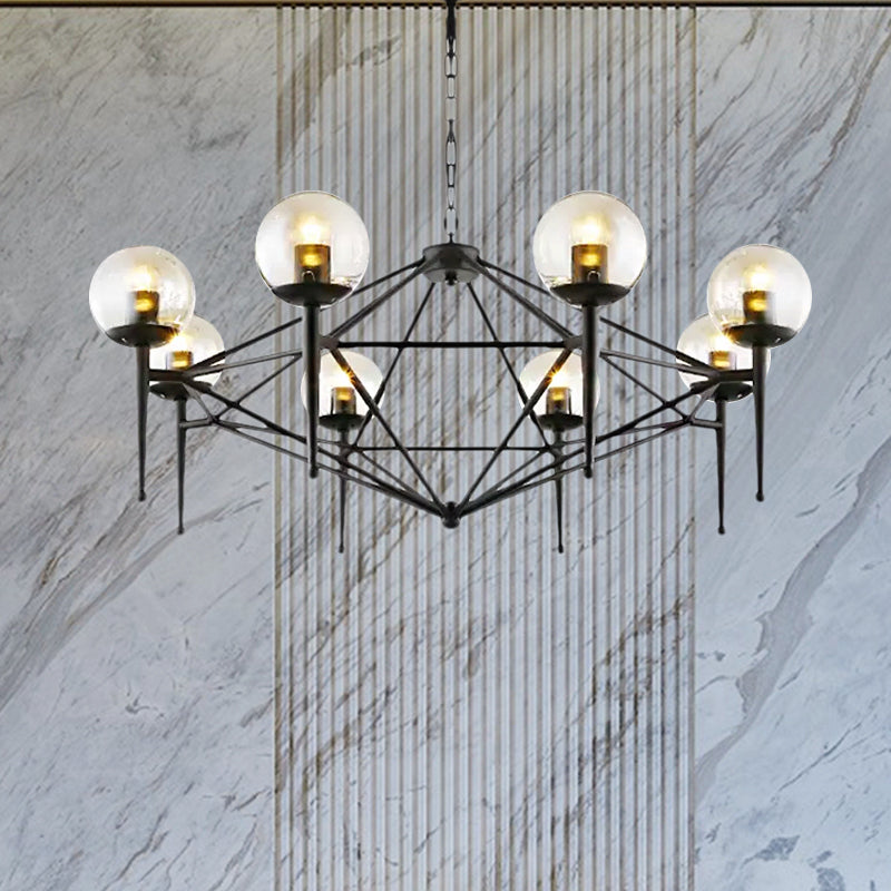 Industrial Pendant Light With Clear Glass Globe Shade - 6/8-Bulb Ceiling Lamp For Dining Room