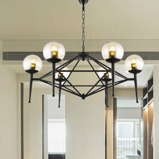 Industrial Pendant Light With Clear Glass Globe Shade - 6/8-Bulb Ceiling Lamp For Dining Room