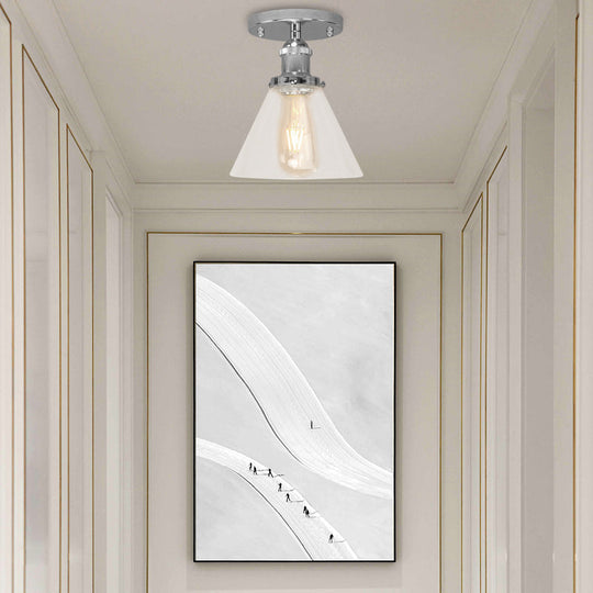 Industrial Clear Glass Ceiling Light In Black/Brass/Copper - Single Bulb Semi Flush Mount Chrome