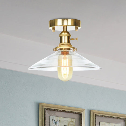 Industrial Clear/Amber Glass Semi Flush Ceiling Light Fixture For Living Room