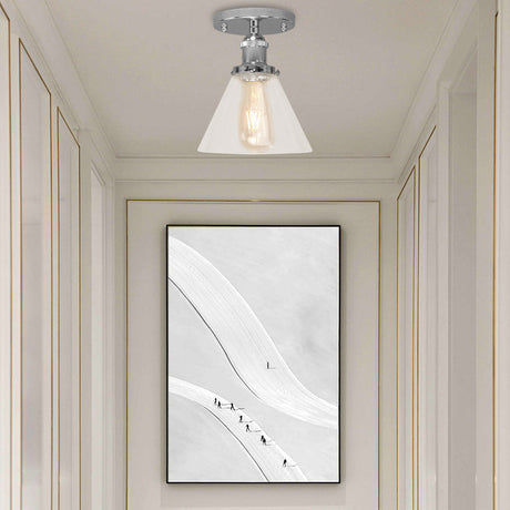 Industrial Clear Glass Ceiling Light In Black/Brass/Copper - Single Bulb Semi Flush Mount Chrome