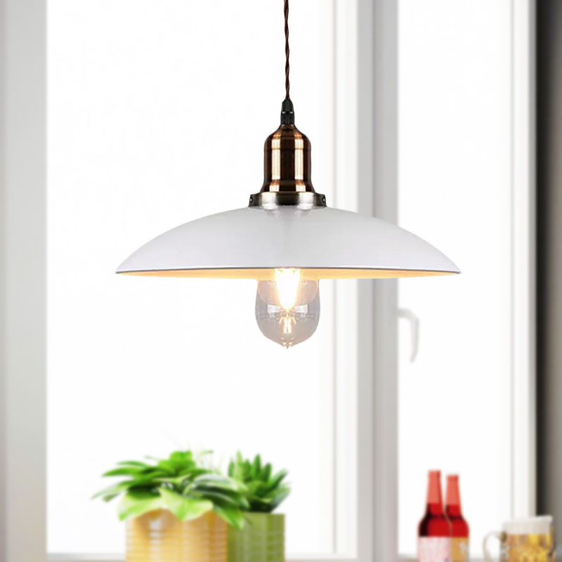 Stylish Metal Pendant Light With Cone/Saucer/Dome Shade - Loft Design In White Ideal For Restaurants
