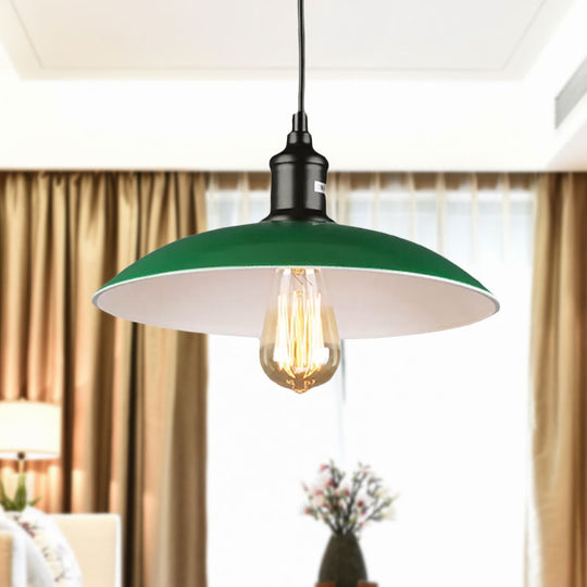 Green Metallic Vintage Pendant Light With Dome Shade - 14’/18’ Diameter
