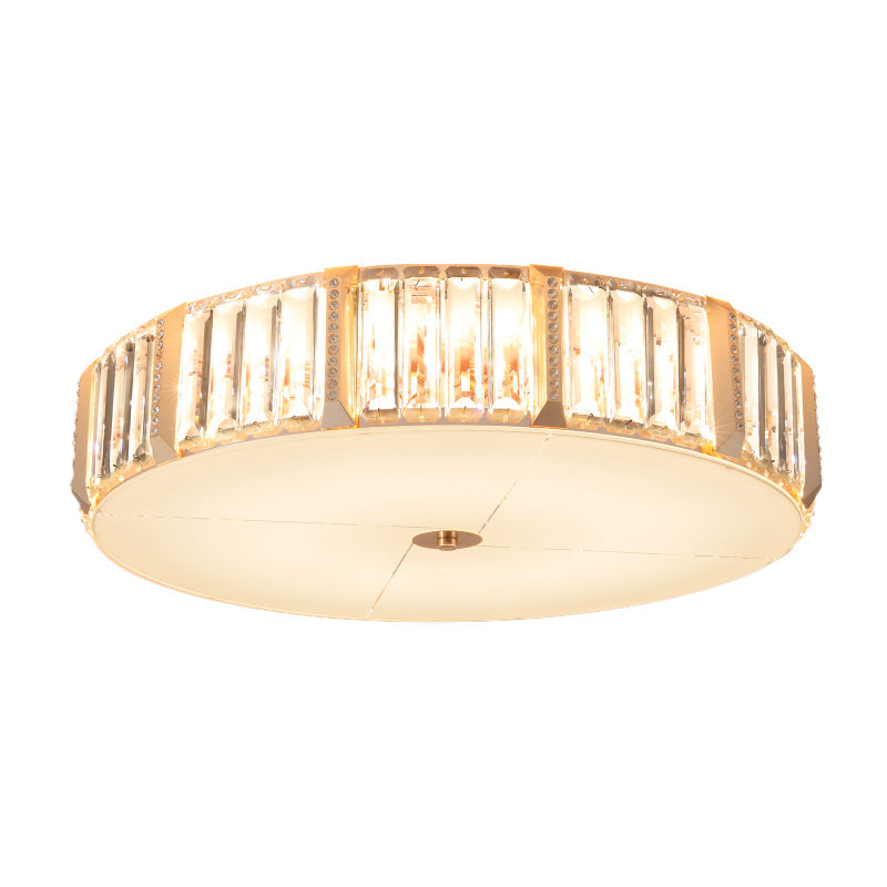 Contemporary Drum Crystal Flush Mount Lamp - 6/8 Bulbs Clear Rectangular-Cut Crystals 19.5/23.5 Wide