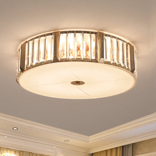 Contemporary Drum Crystal Flush Mount Lamp - 6/8 Bulbs Clear Rectangular-Cut Crystals 19.5/23.5 Wide