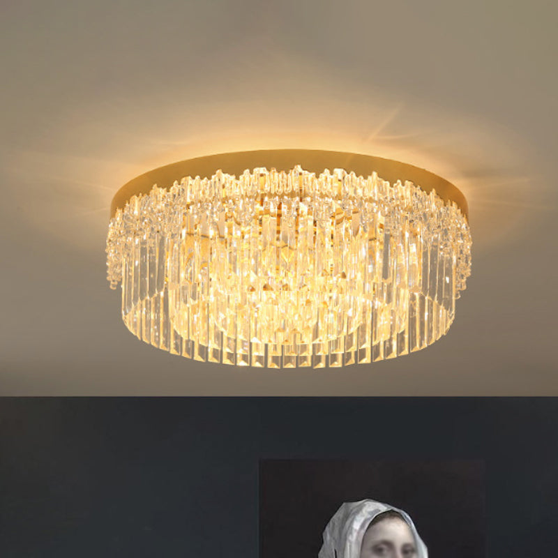 Modern Gold Finish Flush Mount Ceiling Light With Crystal Rods - 3/5/6 Heads 3 - Sided Clear
