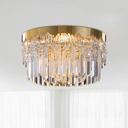 Modern Gold Finish Flush Mount Ceiling Light With Crystal Rods - 3/5/6 Heads 3 - Sided Clear
