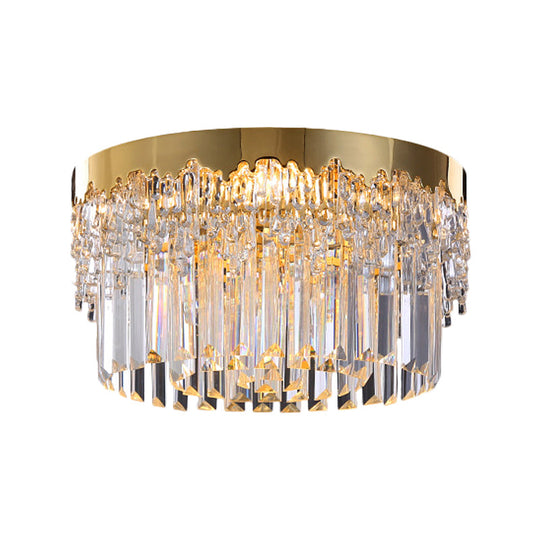 Modern Gold Finish Flush Mount Ceiling Light With Crystal Rods - 3/5/6 Heads 3 - Sided Clear