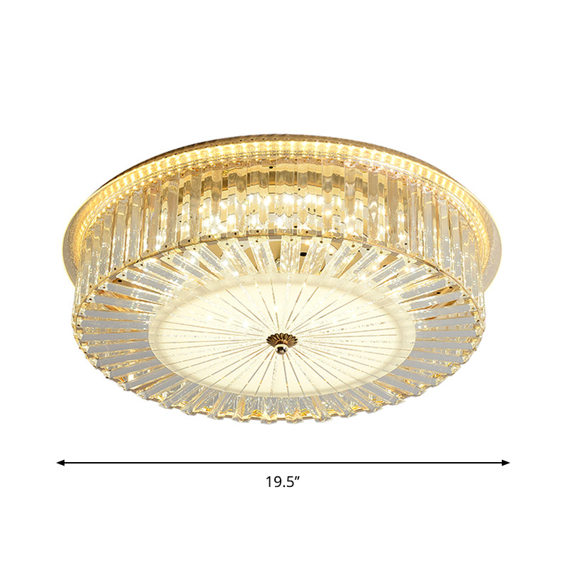 Contemporary Led Flush Mount With Clear Crystal Drum Shade - Ideal For Sleeping Rooms