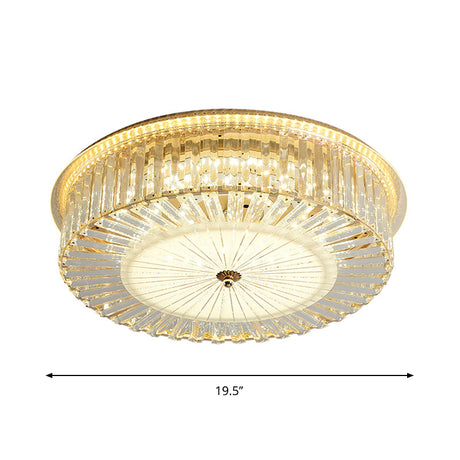 Contemporary Led Flush Mount With Clear Crystal Drum Shade - Ideal For Sleeping Rooms