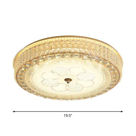 Modern Round Flushmount Led Ceiling Light With Clear Crystal Blocks For Sleeping Room