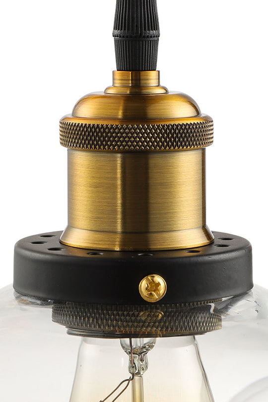 Industrial Round Pendant Light - 1 Clear Glass Hanging Lamp In Brass (8’/10’/12’ Wide)