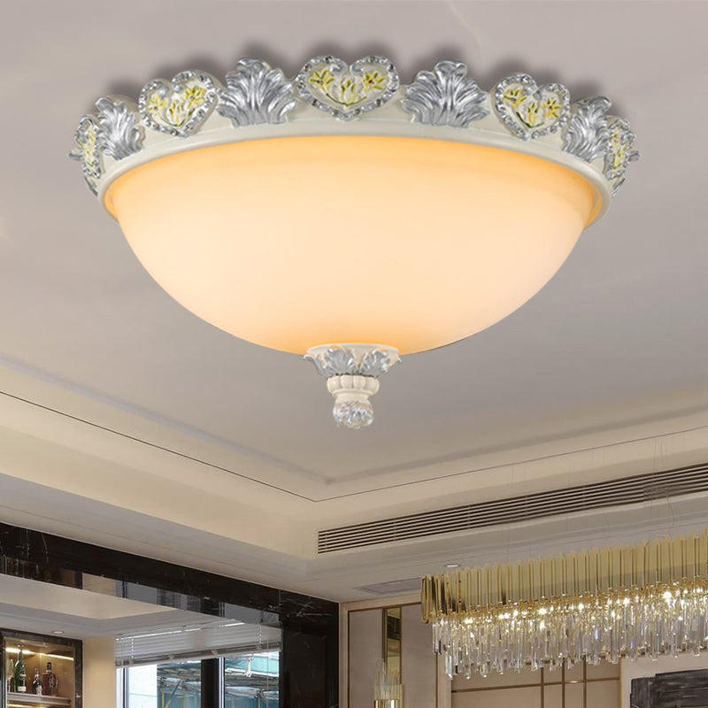 Classic Flush Mount Fixture: 3 - Bulb 15’/19’ Wide Frosted Glass Ceiling Light With Blossom