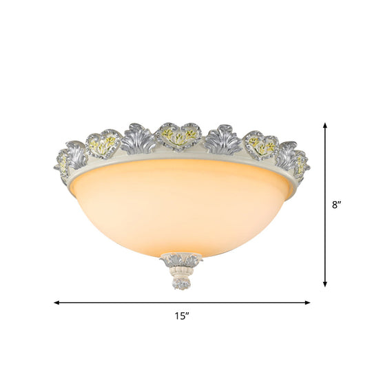 Classic Flush Mount Fixture: 3 - Bulb 15’/19’ Wide Frosted Glass Ceiling Light With Blossom