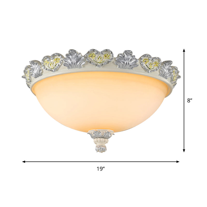 Classic Flush Mount Fixture: 3 - Bulb 15’/19’ Wide Frosted Glass Ceiling Light With Blossom
