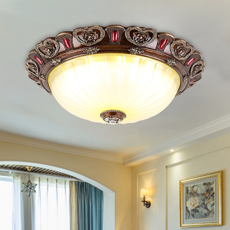 Farmhouse Ribbed Ceiling Flush Light With Led And Brown Finish In 3 Sizes / 12’