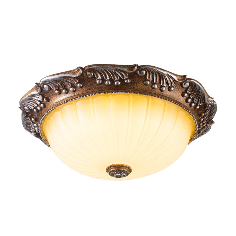 Country Style Led Ceiling Fixture - Brown Fluted Opal Glass 14’/16’ Width Flush Mount Lighting