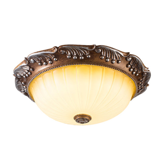 Country Style Led Ceiling Fixture - Brown Fluted Opal Glass 14’/16’ Width Flush Mount Lighting