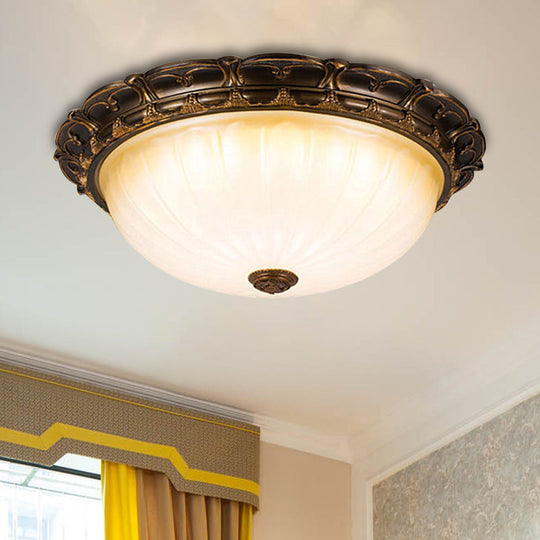 Vintage Ribbed Glass Ceiling Lamp With Led In Brown - 14’/16’ Flush Mount / 14’