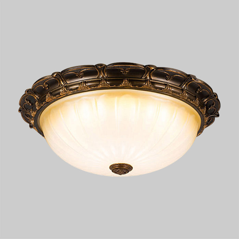 Vintage Ribbed Glass Ceiling Lamp With Led In Brown - 14’/16’ Flush Mount