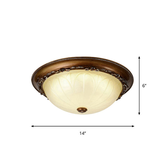 Countryside Brown Led Flush Mount Ceiling Fixture 14/16 Width Ribbed Frosted Glass